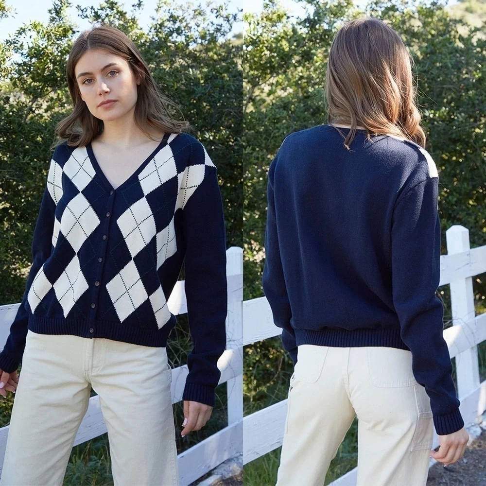 John Galt Pacsun New With Tags Navy & White Elizabeth Argyle Cardigan Size OS